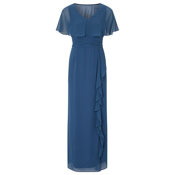 Ariella London Dresses - Blue 'Amaris' chiffon cape maxi dress