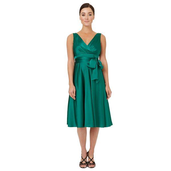 Ariella London Dresses - Dark green satin 'Belladonna' fit and flare dress