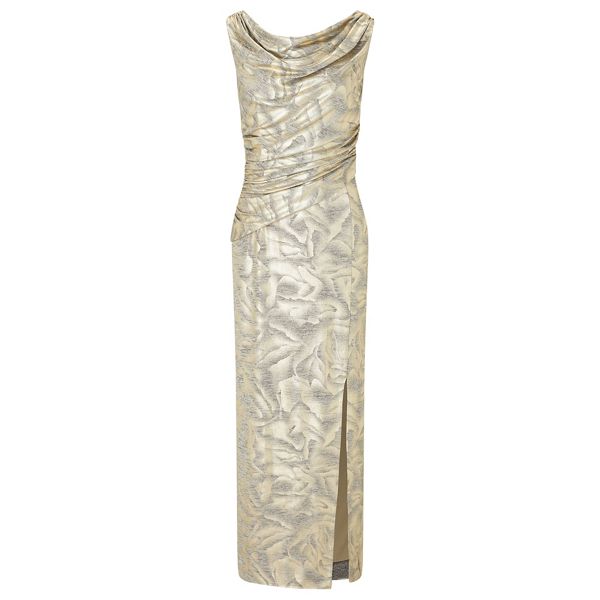 Ariella London Dresses - Gold 'Cecily' foil printed jersey maxi dress