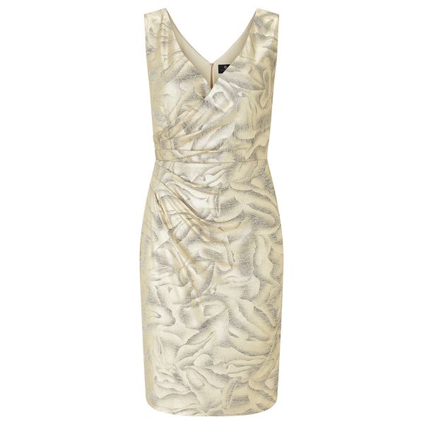 Ariella London Dresses - Gold 'Dolce' foil printed jersey wrap dress
