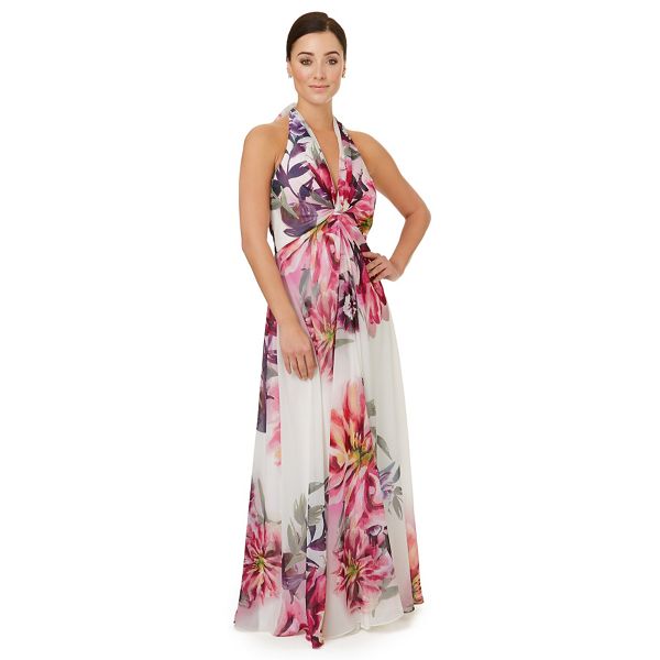 Ariella London Dresses - Multicoloured print 'Benedict' halter neck evening dress