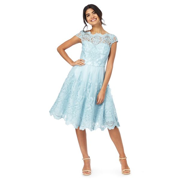 Chi Chi London Dresses - Blue floral trim dress