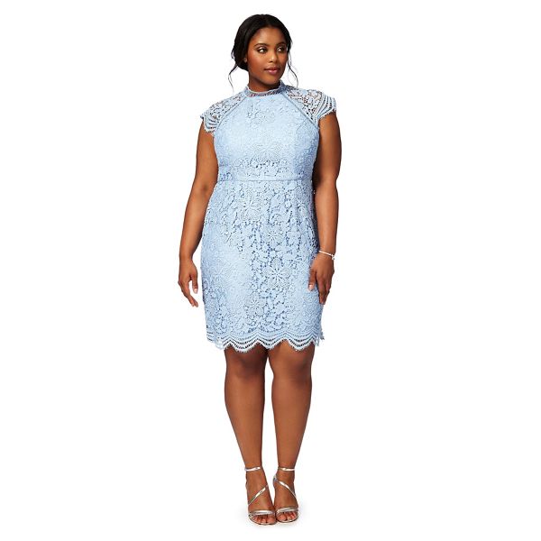 Chi Chi London Dresses - Blue 'Loles' floral plus size lace dress