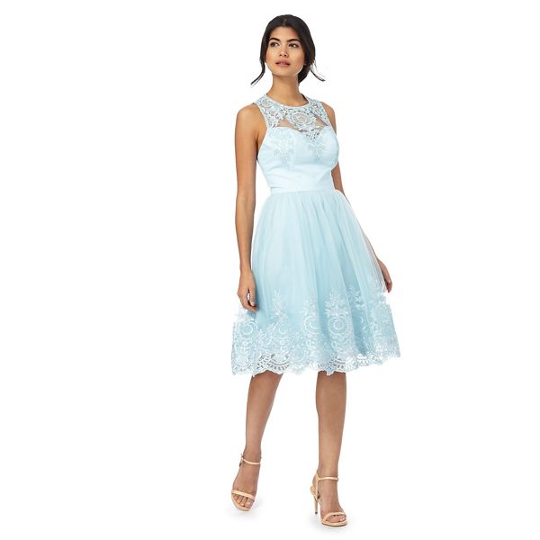 Chi Chi London Dresses - Blue 'Seema' lace trim dress