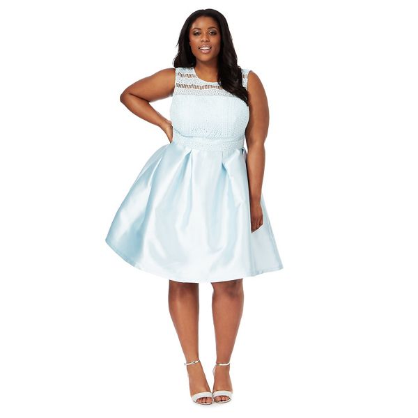 Chi Chi London Dresses - Light blue lace 'Avaya' knee length plus size prom dress