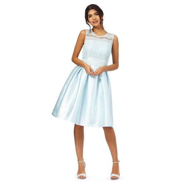 Chi Chi London Dresses - Light blue lace 'Avaya' knee length prom dress
