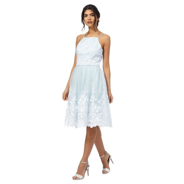 Chi Chi London Dresses - Pale blue 'Liberty knee length plus size prom dress
