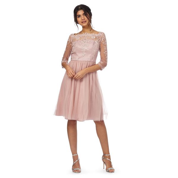 Chi Chi London Dresses - Pink floral lace 'Charmayne' knee length skater dress