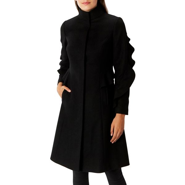 Coast Coats & Jackets - Black cashmere and wool blend 'Macey' ruffle coat