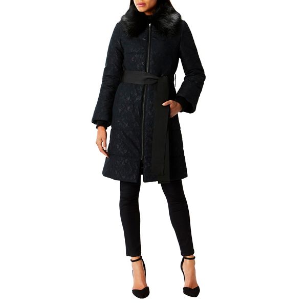 Hot Sale Coast Black lace 'Cadee' faux fur collared neckline padded coat 58607_01834280