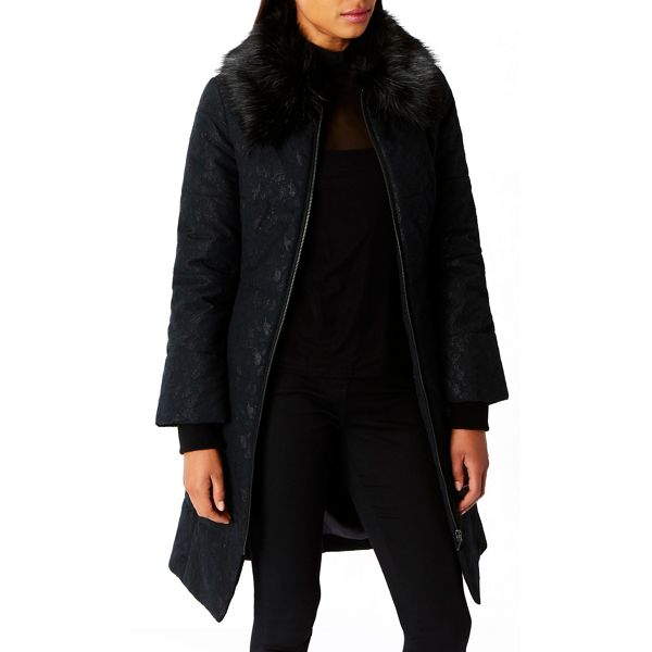 Hot Sale Coast Black lace 'Cadee' faux fur collared neckline padded coat 58607_01834280