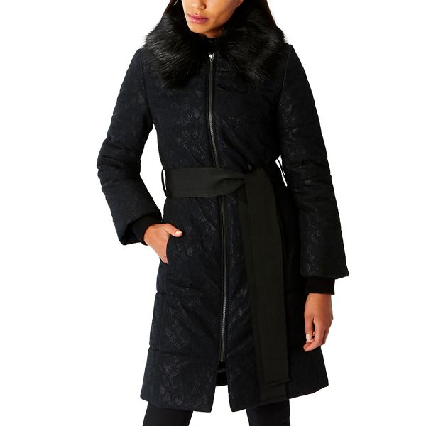 Coast Coats & Jackets - Black lace 'Cadee' faux fur collared neckline padded coat