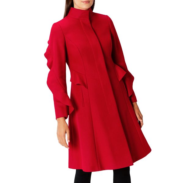 Coast Coats & Jackets - Red cashmere and wool blend 'Macey' ruffle coat