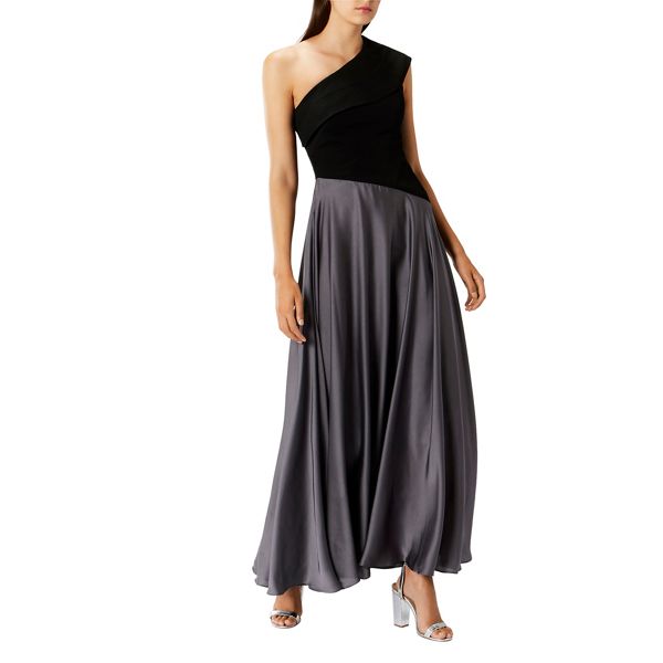 Outstanding Coast Black satin 'Lettie' asymmetric maxi dress 58607_01865580