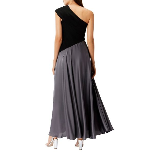 Outstanding Coast Black satin 'Lettie' asymmetric maxi dress 58607_01865580