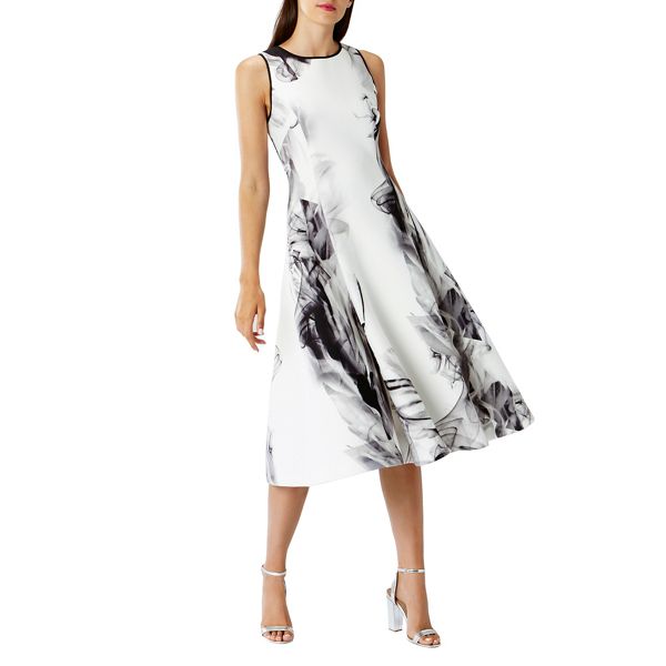 Stylish Coast Monochrome 'Grove scuba' round neck midi fit & flare dress 58607_01836289