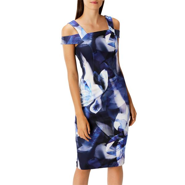 Coast Dresses - Multi floral print scuba 'idole' bardot cold shoulder knee length shift dress