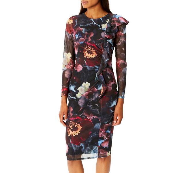 Coast Dresses - multi'Foye' floral print long sleeves mesh shift dress - Debenhams Exclusive