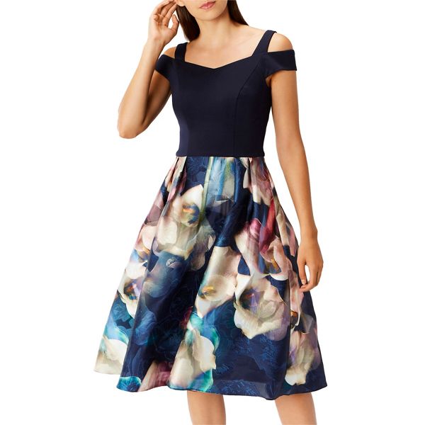 Coast Dresses - Multi jacquard 'Lily' bardot short sleeved midi cold shoulder dress