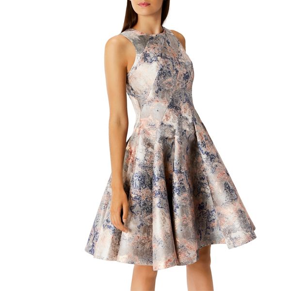 Coast Dresses - Multi marble jacquard 'Blair' round neck fit and flare dress