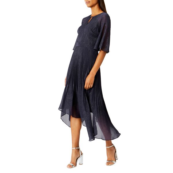 Outstanding Coast Debenhams Exclusive Navy 'Alice' shimmer pleated flared sleeves midi dress 58607_01840020