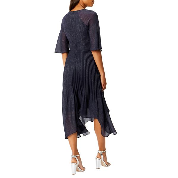 Outstanding Coast Debenhams Exclusive Navy 'Alice' shimmer pleated flared sleeves midi dress 58607_01840020