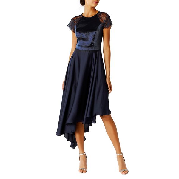 Coast Dresses - Navy 'Becky' Satin Asymmetric Midi Bridesmaid Dress
