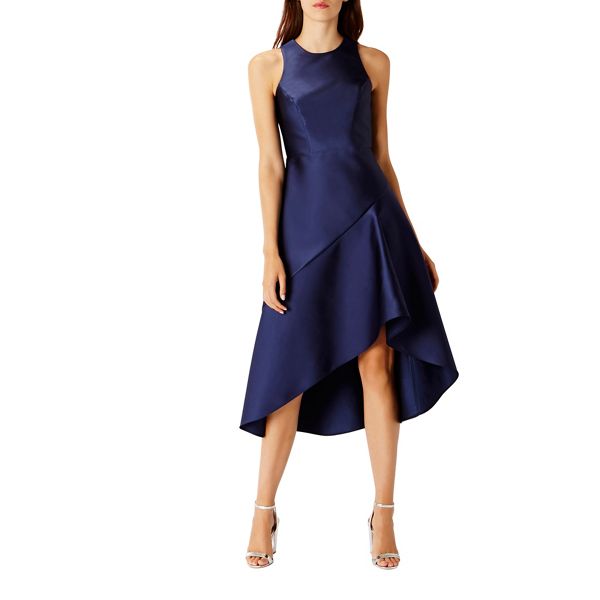 Timeless Coast Navy satin 'Cara' high neck high low shift dress 58607_01813520