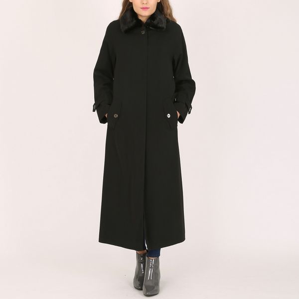 David Barry Coats & Jackets - Black ladies faux fur collar raincoat