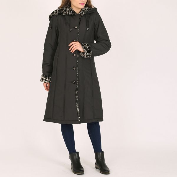 David Barry Coats & Jackets - Black ladies faux fur trimmed raincoat