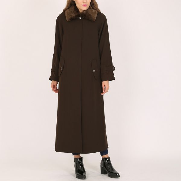 David Barry Coats & Jackets - Brown ladies faux fur collar raincoat
