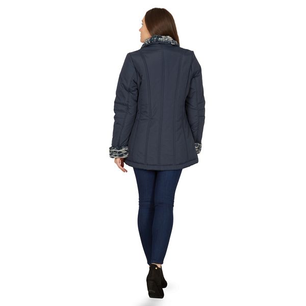 Timeless David Barry Navy faux fur trim padded jacket 60514_FFN0047011 On Sale