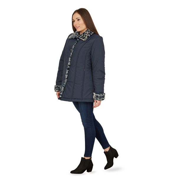 Timeless David Barry Navy faux fur trim padded jacket 60514_FFN0047011 On Sale