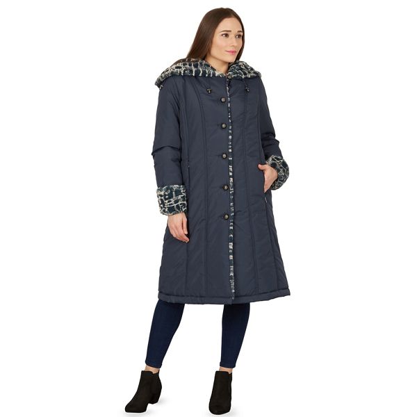 Hot Sale David Barry Navy ladies faux fur trimmed raincoat 60514_FFN0047010