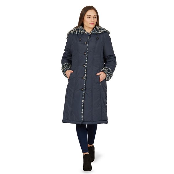 David Barry Coats & Jackets - Navy ladies faux fur trimmed raincoat