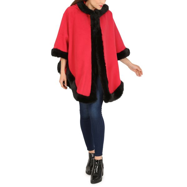 David Barry Coats & Jackets - Red faux fur trim hooded cape