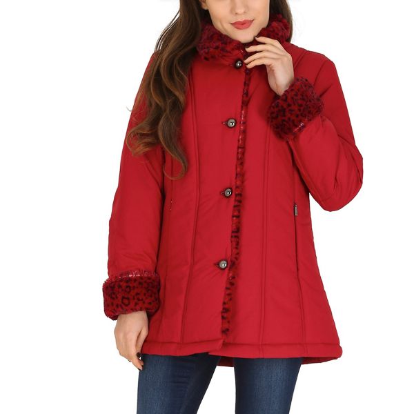 David Barry Coats & Jackets - Red faux fur trim padded jacket