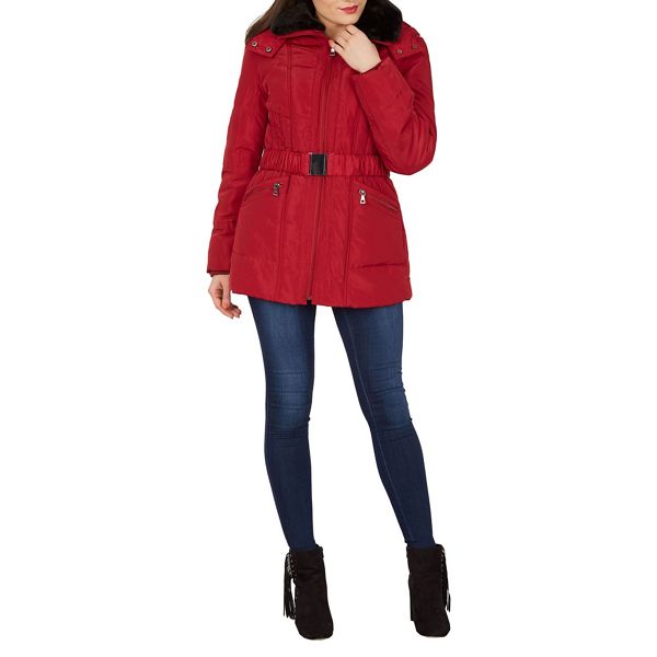 David Barry Coats & Jackets - Red fur collar jacket