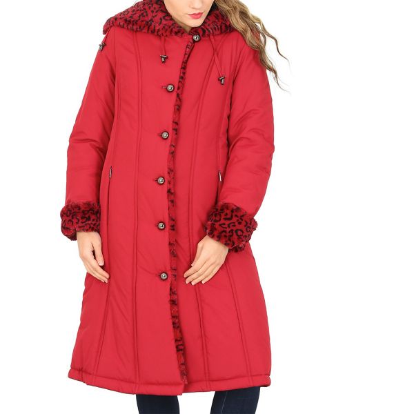 David Barry Coats & Jackets - Red ladies faux fur trimmed raincoat