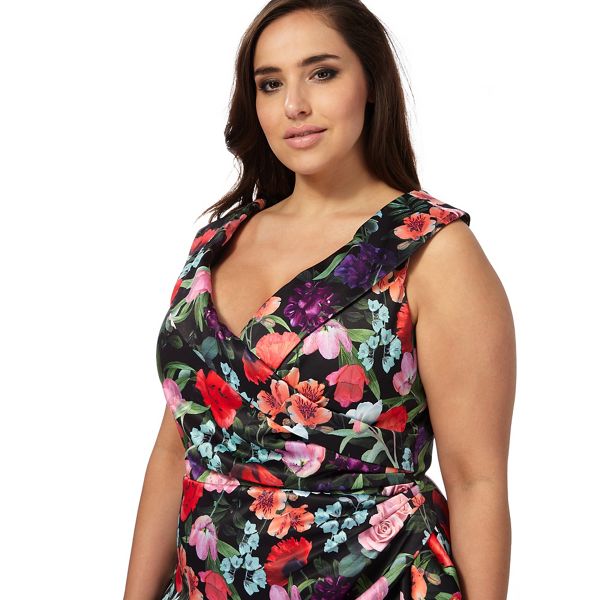 Durable Debut Multi-coloured floral print off-shoulder plus size dress 80208311 For Sale