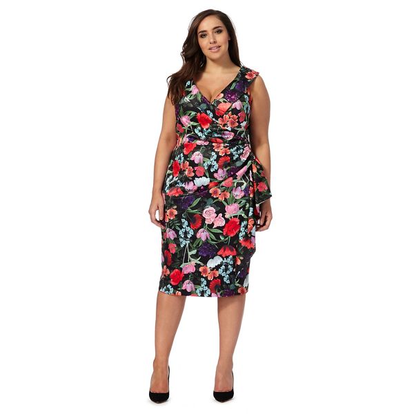 Debut Dresses - Multi-coloured floral print off-shoulder plus size dress