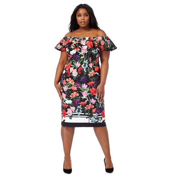 Debut Dresses - Multi-coloured floral print plus size dress