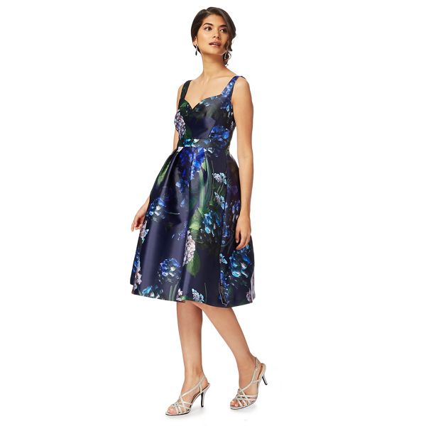 Debut Dresses - Navy floral 'Hydrangea' knee length prom dress