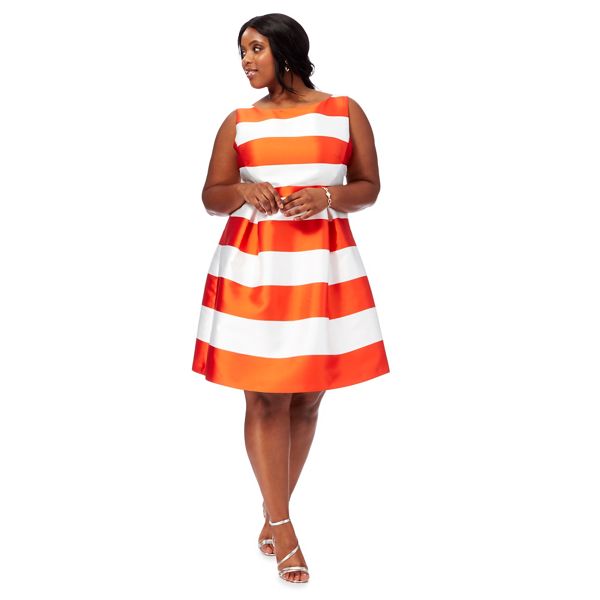 Debut Dresses - Orange 'Sophie' stripe print plus size prom dress