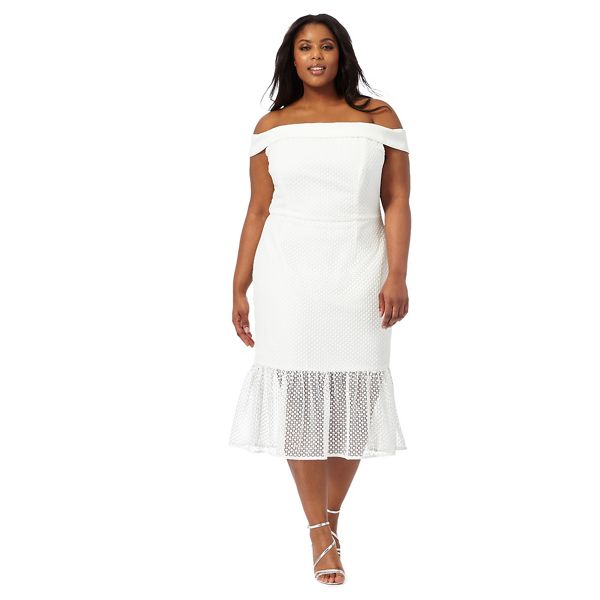 Debut Dresses - White 'Bethany' off-shoulder plus size dress
