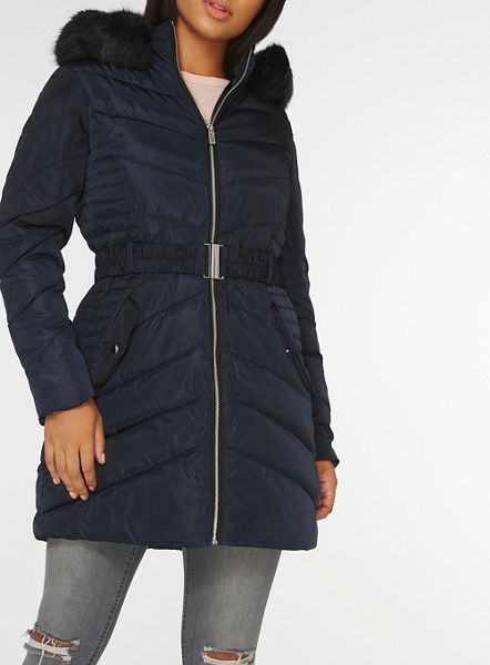 Dorothy Perkins Coats & Jackets - Navy blue belt padded jacket