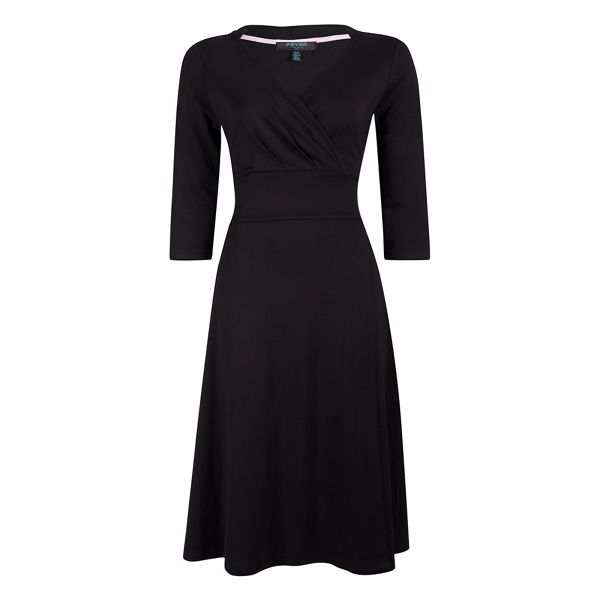 Fever Dresses - Black jersey 'Andrea' v-neck wrap dress