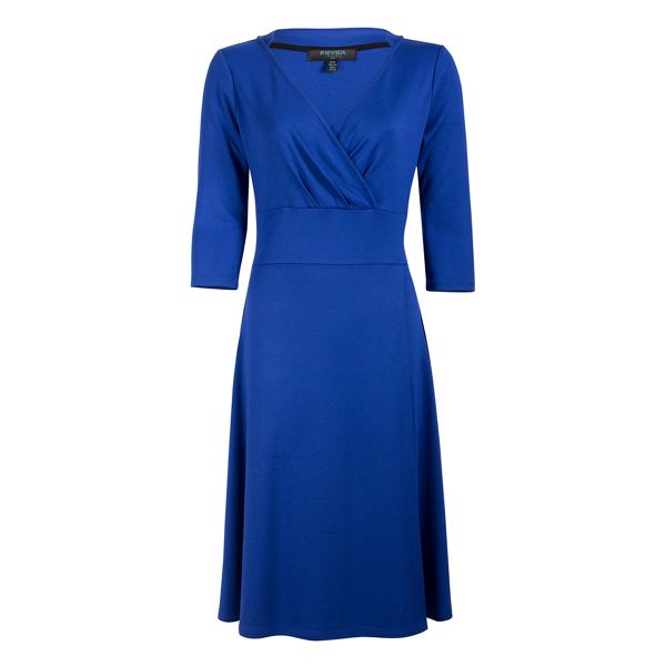 Fever Dresses - Blue jersey 'Andrea' v-neck wrap dress