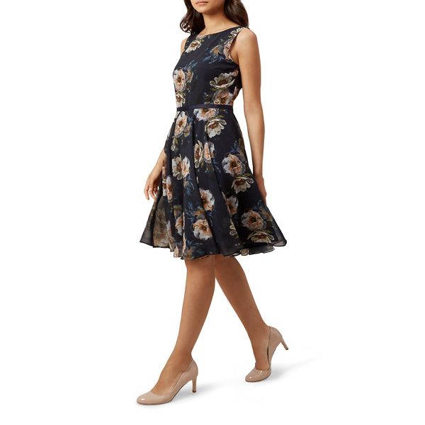 Hobbs Dresses - Blue floral print chiffon 'Ava' knee length dress