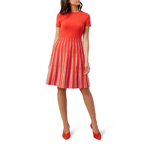Hobbs Dresses - Orange striped 'Marlia' knee length dress
